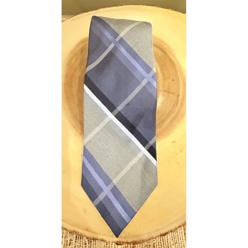 MICHAEL KORS Grey Blue Weekender Plaid Silk Blend Classic Tie‎